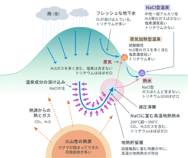 一般的な火山性高温地熱地帯の模式図